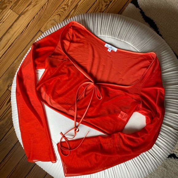 Mirror Palais Scarlet Red Sheer Cover Blouse Crop Top Cardigan - Picture 1 of 6